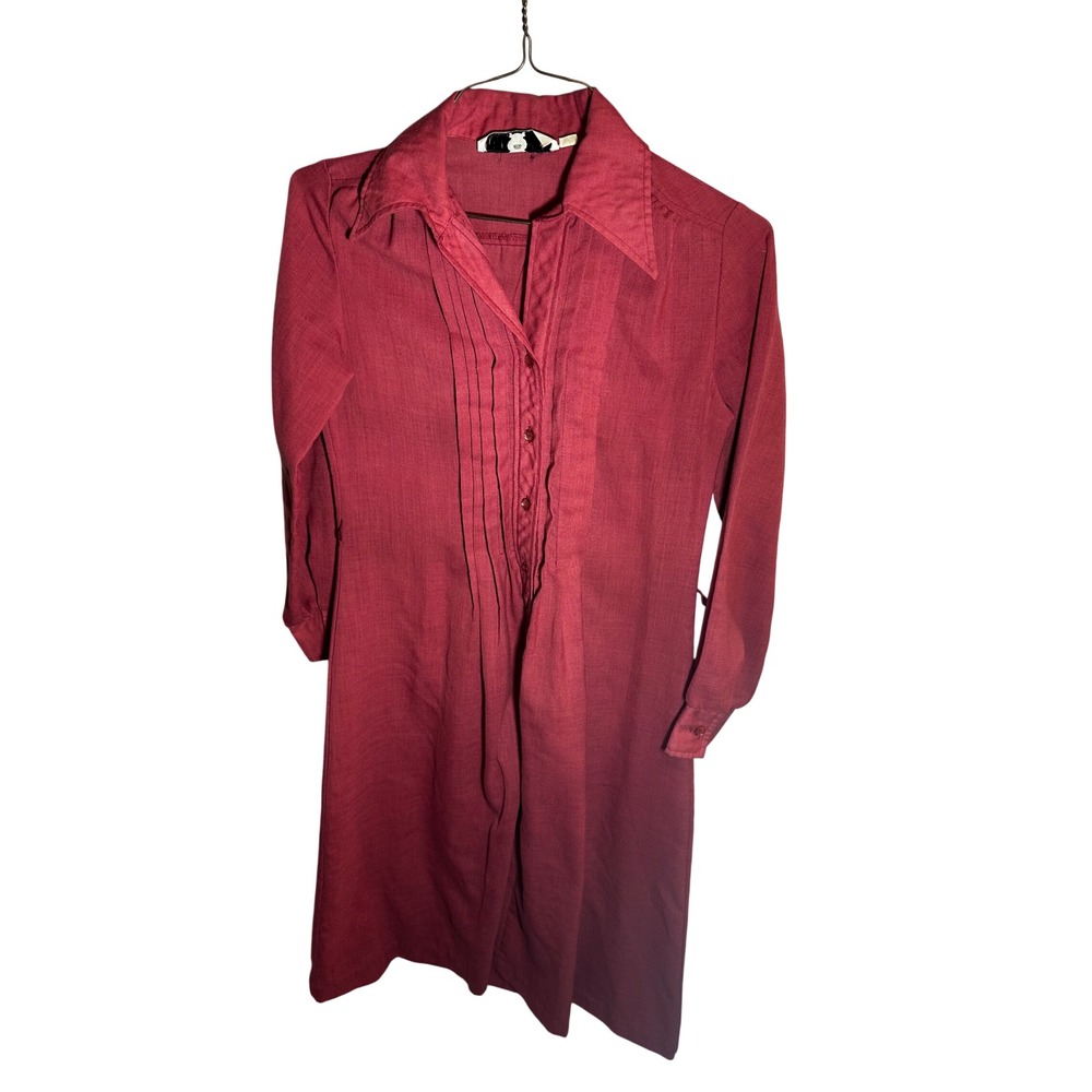 Kenny Classics Vintage Burgundy Pleated Bib Shirt Dress Long Sleeve Midi Size 10